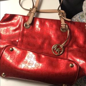 Brand new Michael Kors red leather signature tote